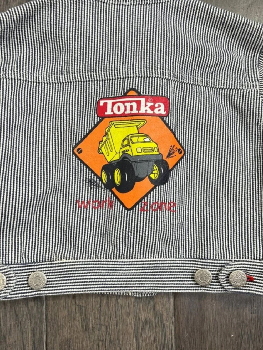 Vintage 1999 Tonka Construction Wear Hickory Stripe Denim Jacket 18M